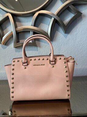 Michael Kors Selma Studded Satchel Ballet Pink Saffiano Leather NWT